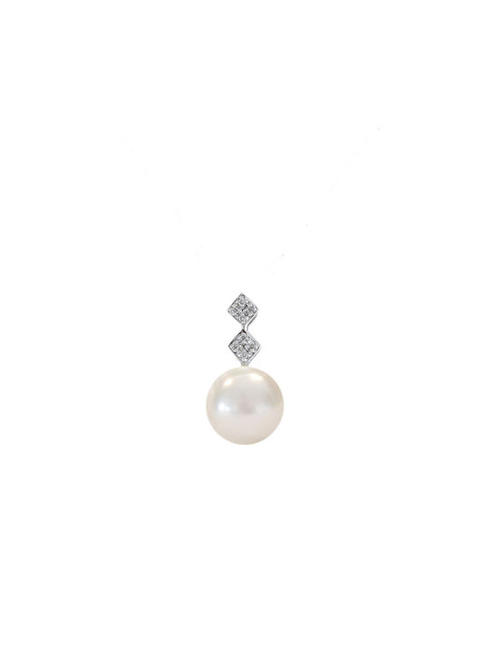 Necklace from White Gold 18k with Pearls & Diamond