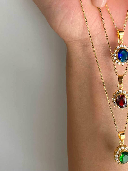 Goldjewels Halskette Rosette aus Vergoldetem Silber Grün