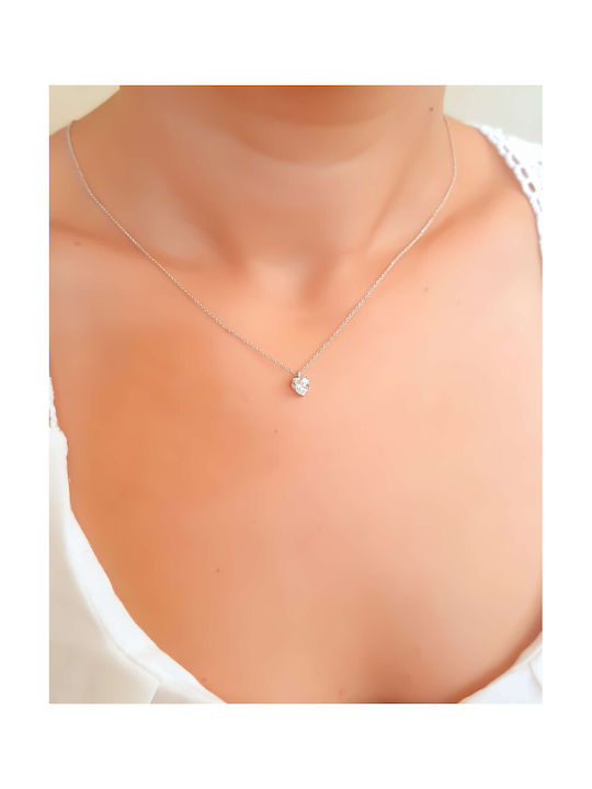 Necklace with design Heart from White Gold 14K