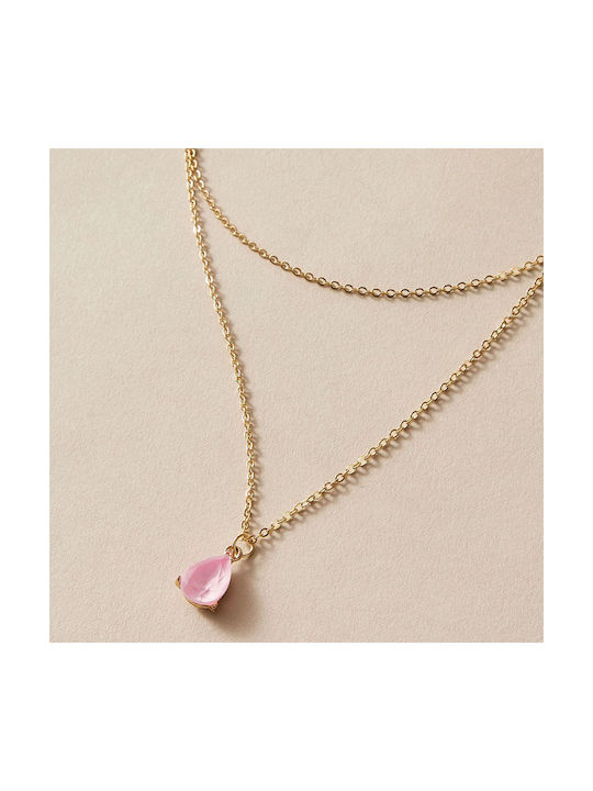 Necklace Triple with Pink Gold Plating