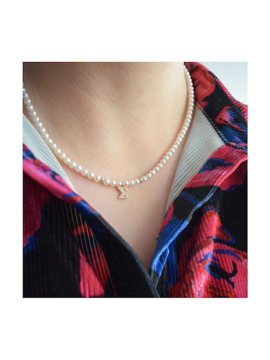 Necklace Monogram from White Gold 14K with Pearls