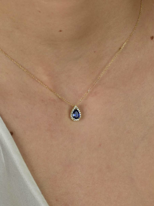 Goldjewels Rosette Necklace Made of 9K Gold with Blue Zircon