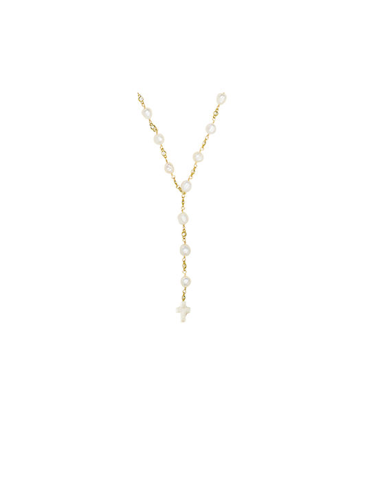 Necklace Rosary from Gold Plated Silver with Pearls