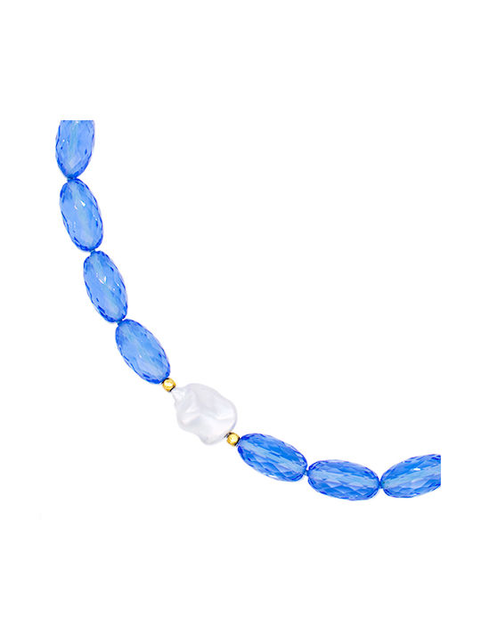Blue Halskette aus Gold 22K mit Perlen & Zirkonia