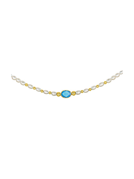 Blue Necklace from White Gold 14K with Pearls