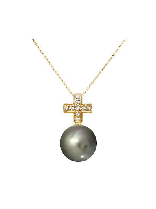 Necklace Amulet from Gold 18k with Pearls & Diamond