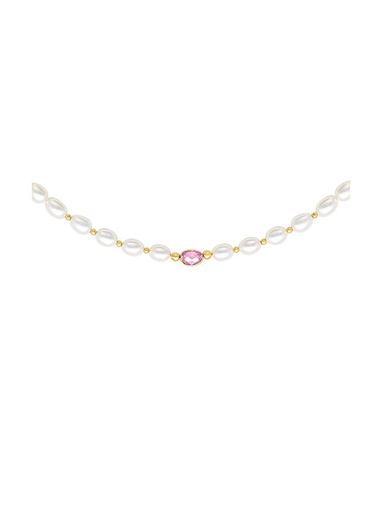 Necklace from Gold 14K with Pearls & Zircon