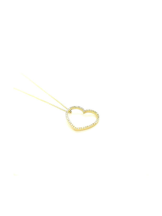 Necklace with design Heart from Gold 9 K with Zircon