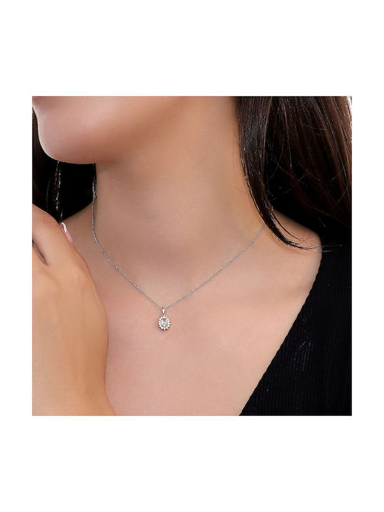 Necklace from White Gold 9 K with Zircon