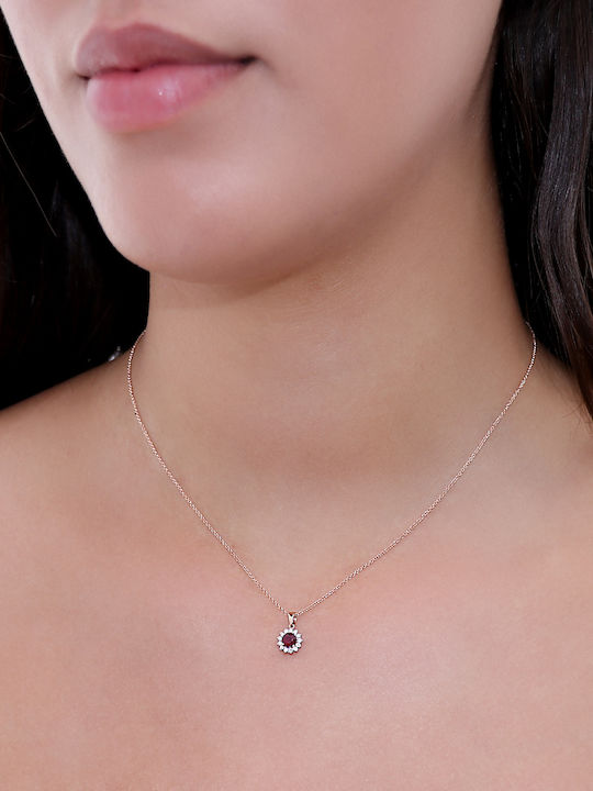Rosette Necklace with Pink Gold Plating Burgundy