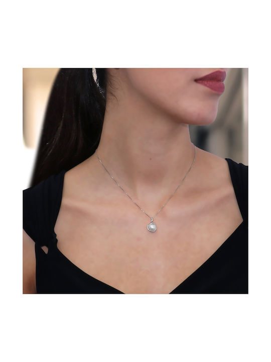 Necklace from White Gold 14K with Pearls & Zircon