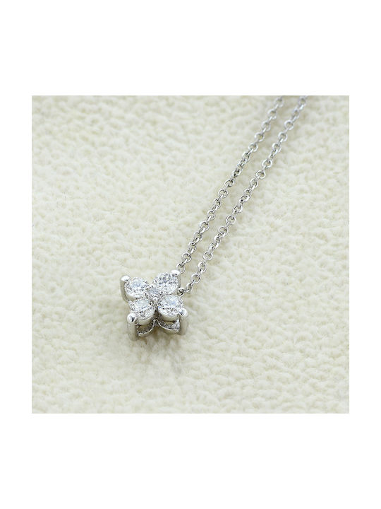 Necklace with design Flower from White Gold 18k with Diamond