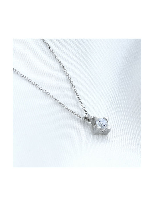 Necklace from White Gold 9 K with Zircon