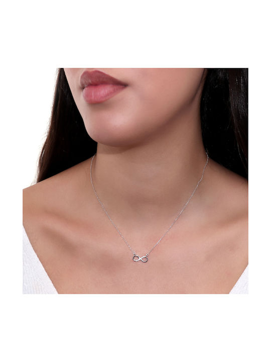 Necklace Infinity from White Gold 9 K with Zircon