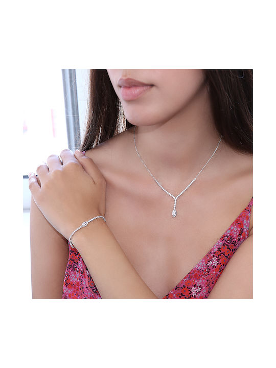 Necklace from White Gold 14K with Zircon