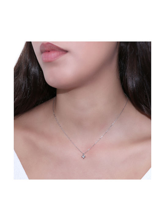 Necklace from White Gold 9 K with Zircon