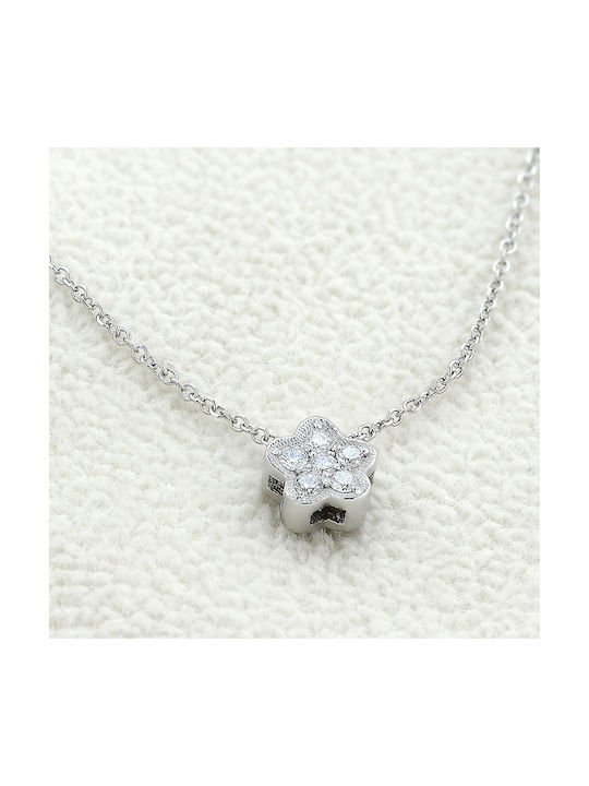 Necklace with design Flower from White Gold 18k with Diamond