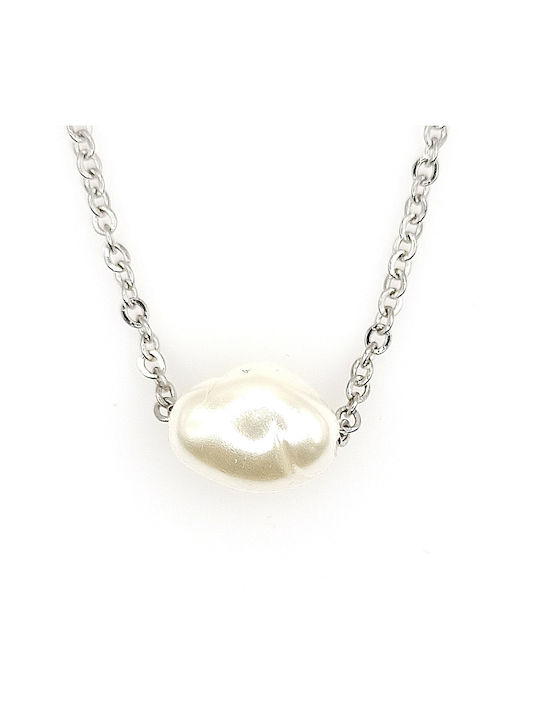 Necklace from Gold Plated Steel with Pearls