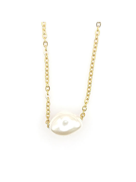 Necklace from Gold Plated Steel with Pearls