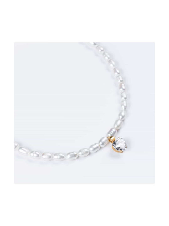 Necklace with design Heart from Gold Plated Steel with Pearls