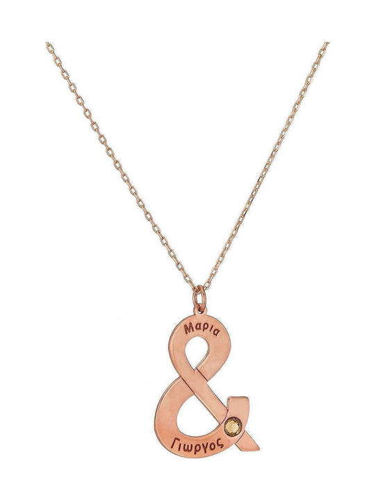 Necklace from Gold Plated Silver with Zircon with Personalization Pink