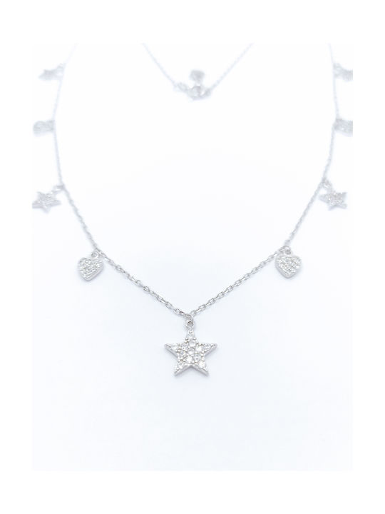 PS Silver Necklace with design Star from Silver with Zircon