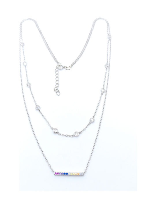 PS Silver Necklace Double from Silver with Zircon