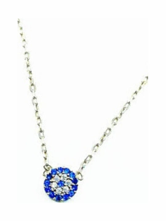 PS Silver Silber Halskette mit Auge Zirkon Blau