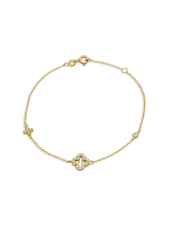 Bracelet Chain with Cross design made of Gold 14K with Zircon