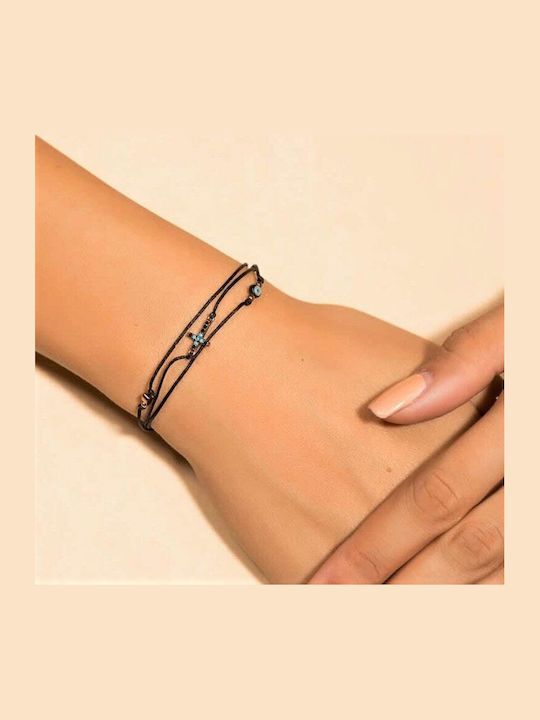 Eforo Women's Bracelet Macrame with Cross design made of Cord with Zircon