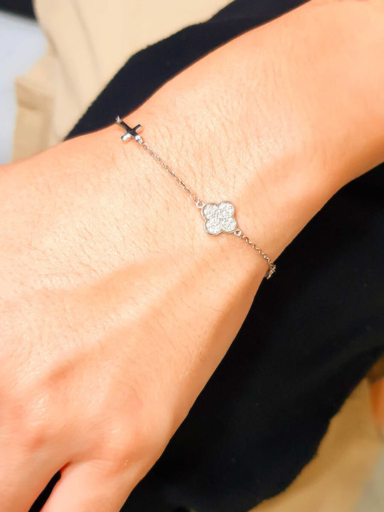 Bracelet with Cross design made of White Gold 9K