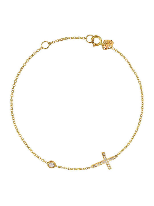 Bracelet Chain with Cross design made of Gold 14K with Zircon