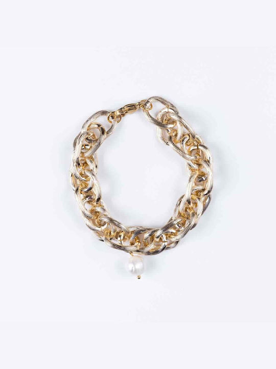 Cuoro Bracelet Chain Gold Plated with Pearls