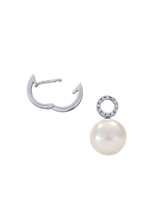 Single Earring Hoop made of Platinum with Pearls