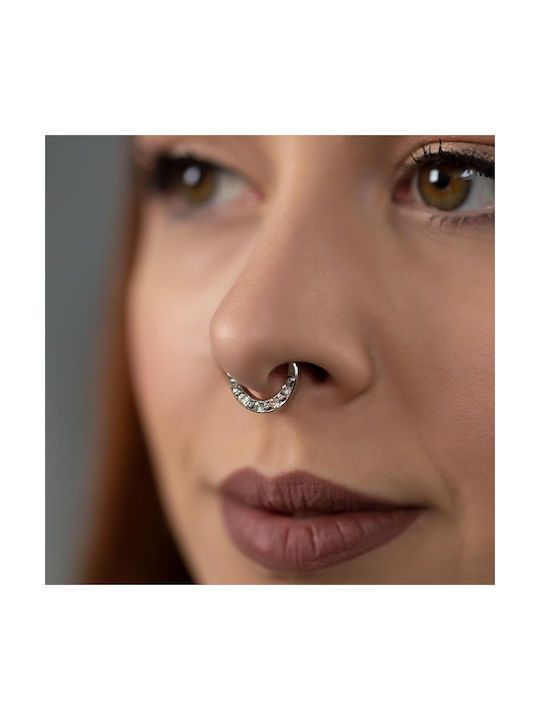 Clicker Nose Earring Septum made of Steel Gold Plated with Stones