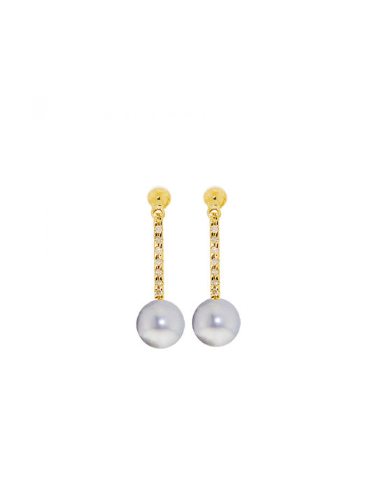 Earrings Pendants made of Gold 18K with Diamond & Pearls