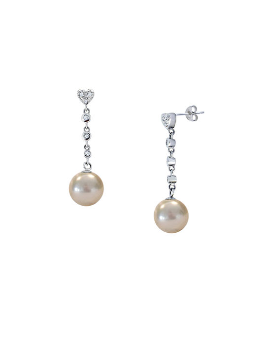 Earrings Pendants made of Gold 18K with Diamond & Pearls