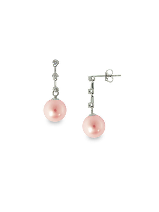 Earrings Pendants made of Gold 18K with Diamond & Pearls