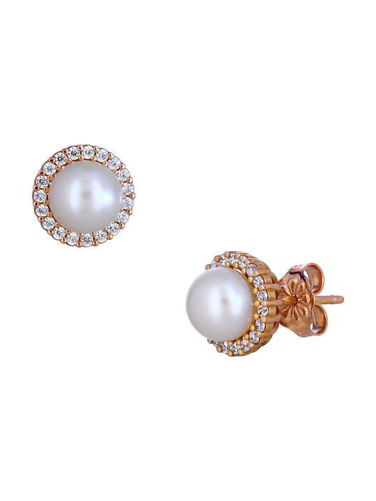 Earrings made of Pink Gold with Stones & Pearls