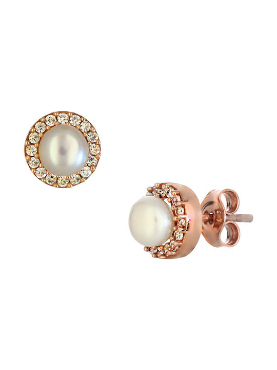 Earrings made of Pink Gold with Stones & Pearls