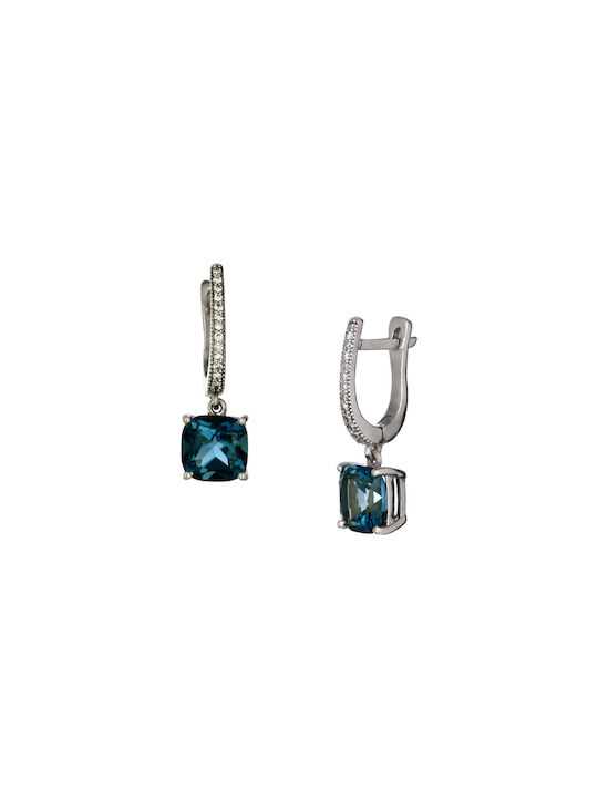 Blue Earrings Pendants made of Platinum with Diamond