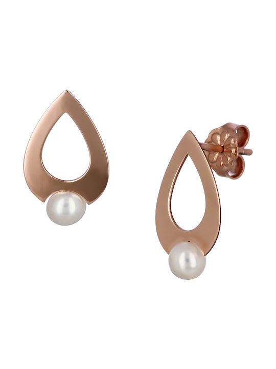 Earrings Pendants made of Pink Gold with Pearls