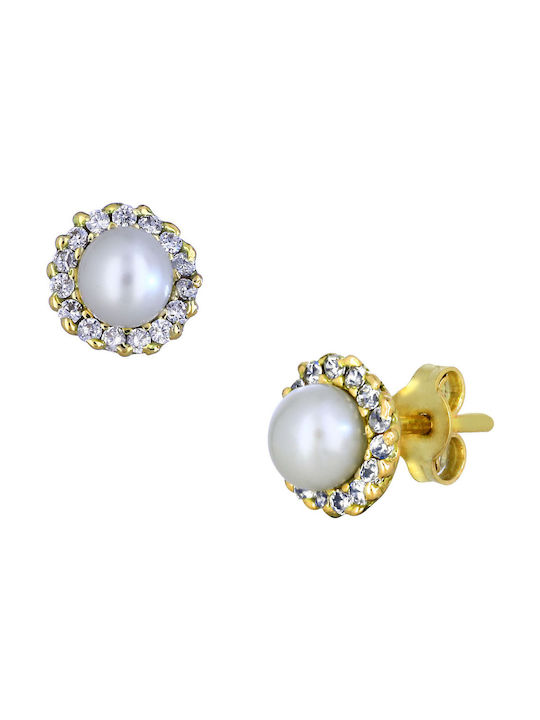 Earrings made of Gold 14K with Stones & Pearls