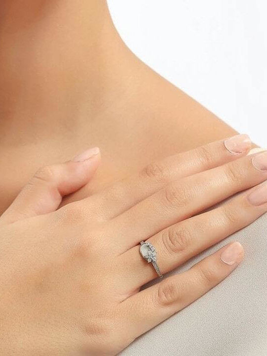 Eforo Ring with Zircon made of White gold 14K