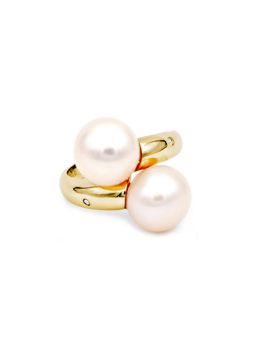 Women's Ring with Pearls & Diamond from Gold 18K