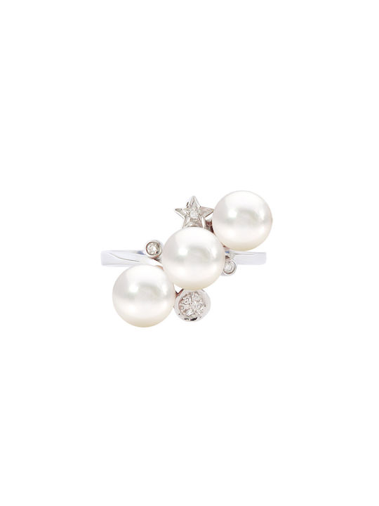 Women's White Gold Ring with Pearl 18K