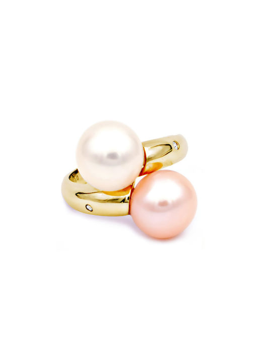 Women's Ring with Pearls & Diamond from Gold 18K