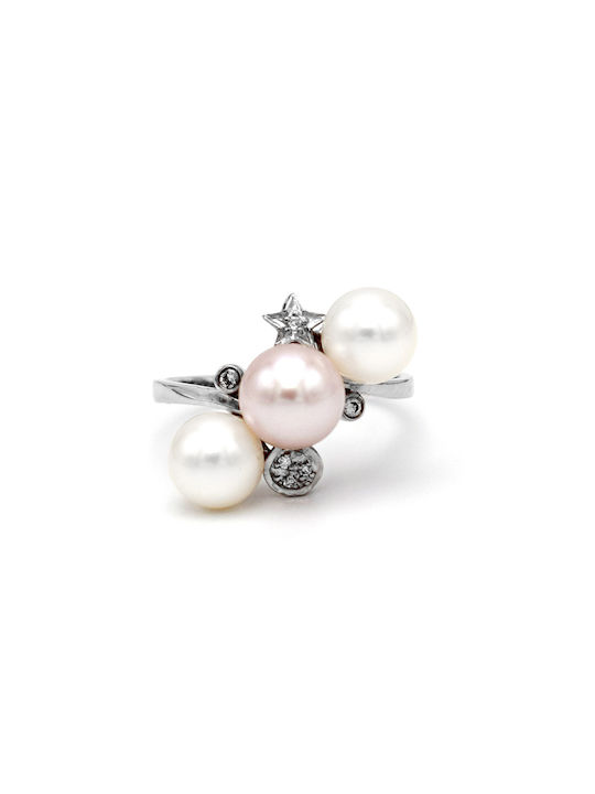 Women's Ring with Pearls from White Gold 18K