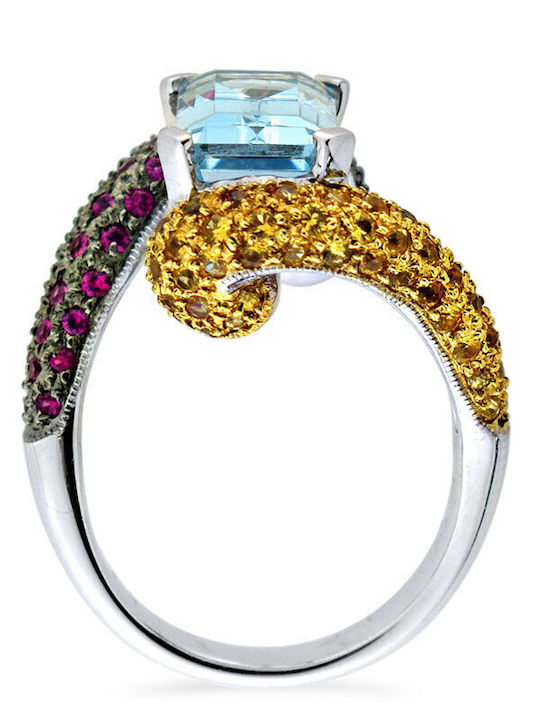 Margaritari Ring with Stones made of White gold 18K
