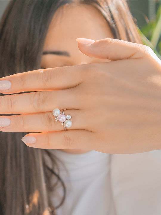 Margaritari Damen Ring mit Perlen aus Weißgold 18K
